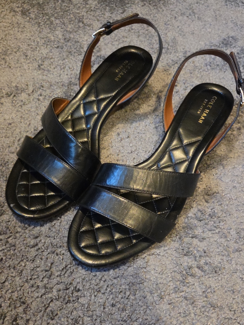 Cole Haan Black Quilted Leather Cross-Strap Slingback Sandals
